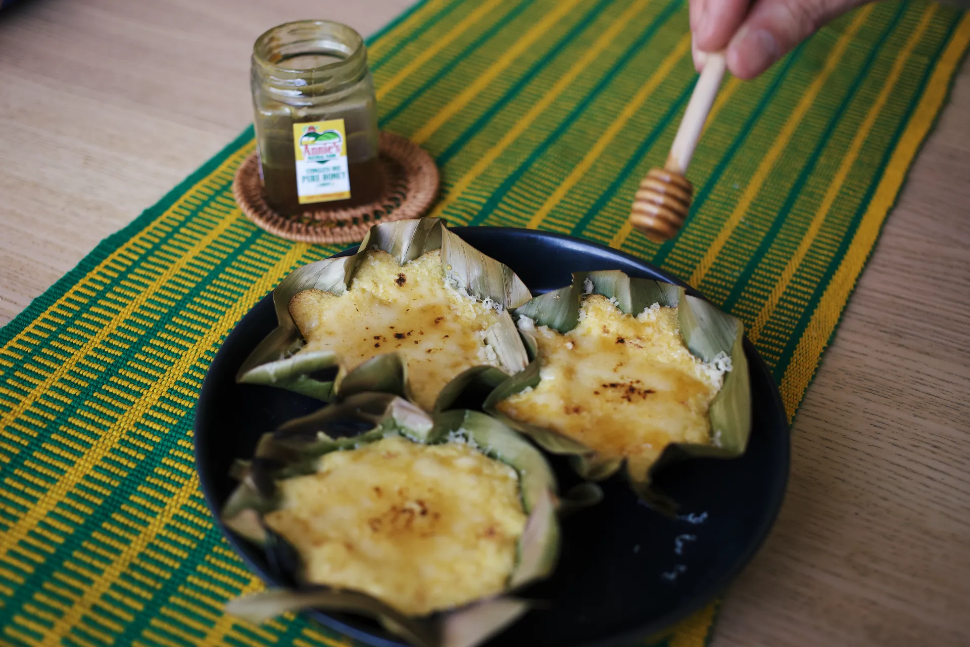 Finished corn bibingka with honey